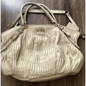 Coach 15947 Madison Sophia Gathered Leather Satchel Shoulder Bag White Bone Pink